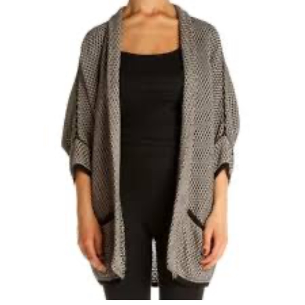 Splendid Black & Cream Cotton Silk Blend Crocheted Knit Open Front Cardigan S - Picture 2 of 7